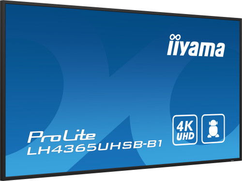 Iiyama LH4365UHSB-B1 Monitor Profesional 43" 4K UHD IPS 800 cd/m², Android 11, 24/7, WiFi, LAN, 2x HDMI, DP, USB, Altavoces 20W, Montaje VESA 400x400mm