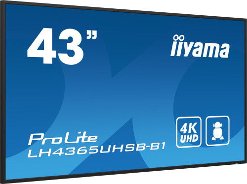 Iiyama LH4365UHSB-B1 Monitor Profesional 43" 4K UHD IPS 800 cd/m², Android 11, 24/7, WiFi, LAN, 2x HDMI, DP, USB, Altavoces 20W, Montaje VESA 400x400mm