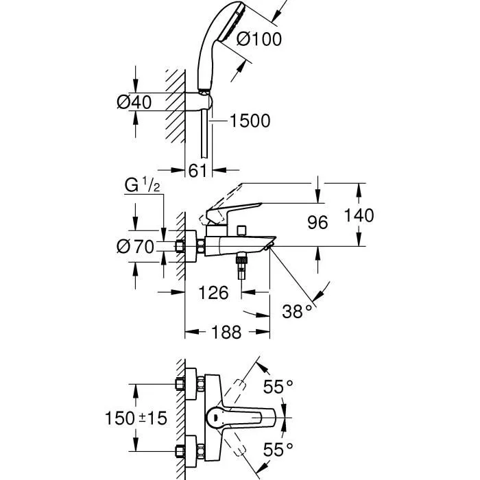 Grohe Start Grifo Mezclador Monomando para Bañera y Ducha Cromado