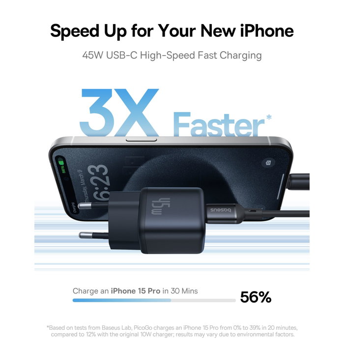 Baseus PicoGo GaN Cargador 45W USB-C Negro EU Baseus PicoGo GaN Cargador 45W USB-C Negro EU