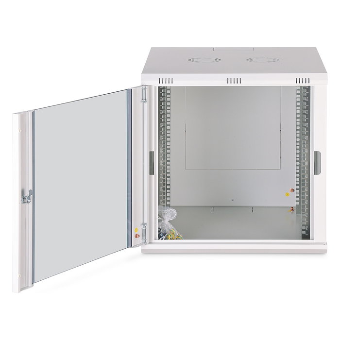 Digitus Bastidor de Pared Dynamic-N 12U, 600x600 mm, Puerta de Cristal, Gestion de Cables, Rieles, 60 kg de Carga, sin Montar