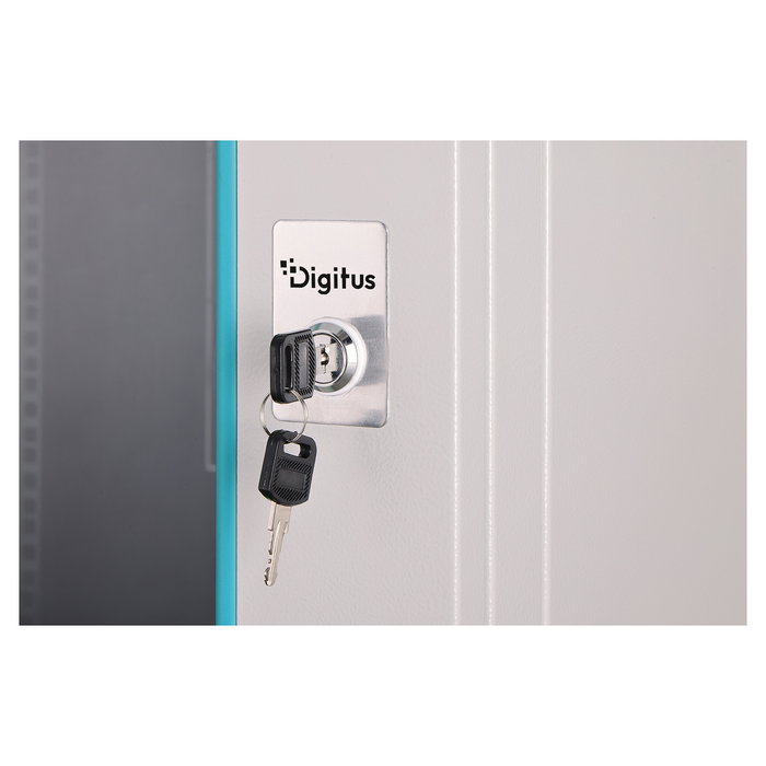 Digitus Bastidor de Pared Dynamic-N 12U, 600x600 mm, Puerta de Cristal, Gestion de Cables, Rieles, 60 kg de Carga, sin Montar