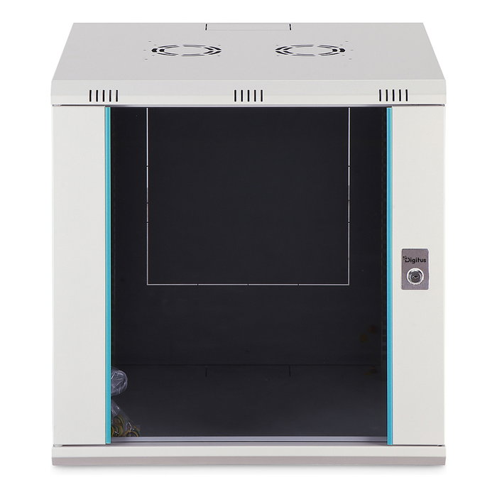 Digitus Bastidor de Pared Dynamic-N 12U, 600x600 mm, Puerta de Cristal, Gestion de Cables, Rieles, 60 kg de Carga, sin Montar