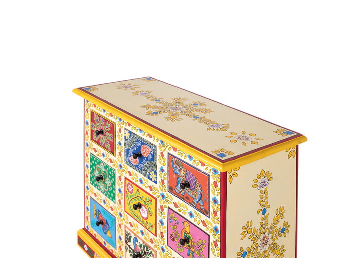 GINER Y COLOMER Mueble Auxiliar con 9 Cajones Pintados a Mano Multicolor en Madera de Mango GINER Y COLOMER Mueble Auxiliar con 9 Cajones Pintados a Mano Multicolor en Madera de Mango