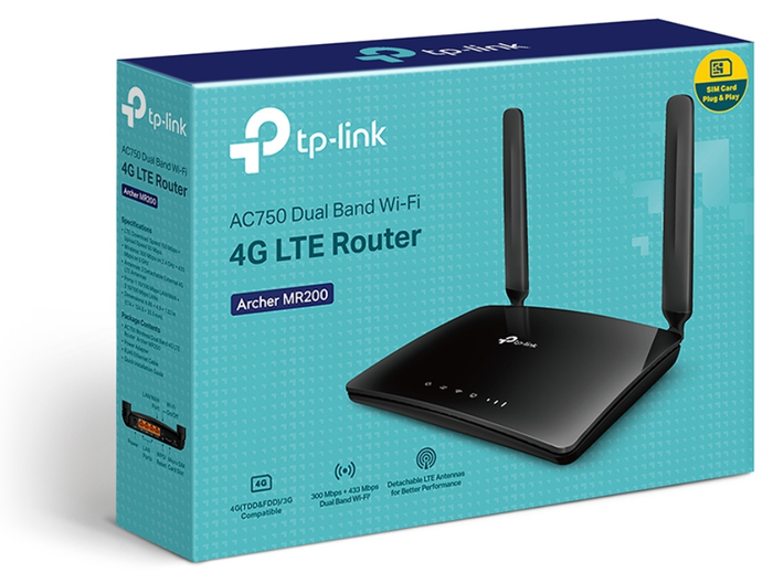 TP-Link Archer MR200 Router 4G LTE Doble Banda AC750 Negro TP-Link Archer MR200 Router 4G LTE Doble Banda AC750 Negro
