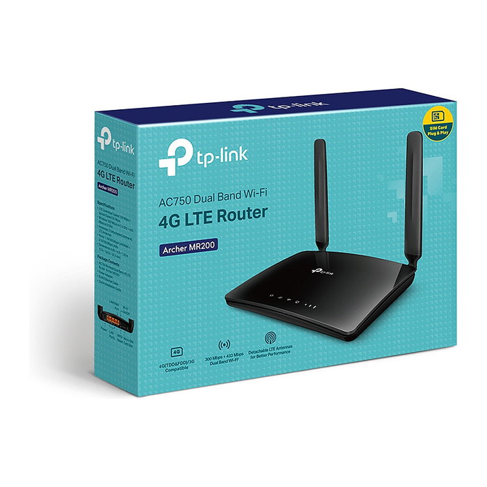 TP-Link Archer MR200 Router 4G LTE Doble Banda AC750 Negro TP-Link Archer MR200 Router 4G LTE Doble Banda AC750 Negro