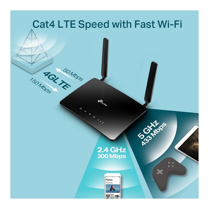 TP-Link Archer MR200 Router 4G LTE Doble Banda AC750 Negro TP-Link Archer MR200 Router 4G LTE Doble Banda AC750 Negro