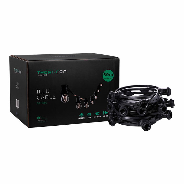 Thorgeon Guirnalda de 100 portalámparas E27, 50 m, Negro Thorgeon Guirnalda de 100 portalámparas E27, 50 m, Negro