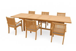 DKD Home Decor Mesa Comedor Extensible 100 x 76 x 210 cm Set de 9 Teca