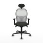 Silla de oficina Jorquera con mecanismo Sincro tapizada con Tela color Negro y malla color Blanco. Equipada con lumbar 1D, Brazos 1D, Cabecero Fijo y Ruedas 65 mm parqué