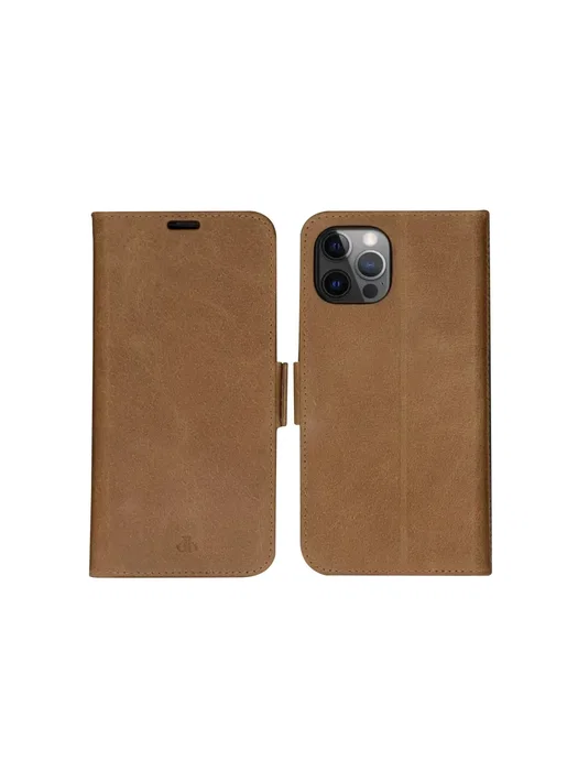 Dbramante1928 CO61GT001670 Funda Cartera de Cuero Bronceado para Apple iPhone 12 / 12 Pro (6.1") - Con Soporte, Protección RFID y Carga Inalámbrica