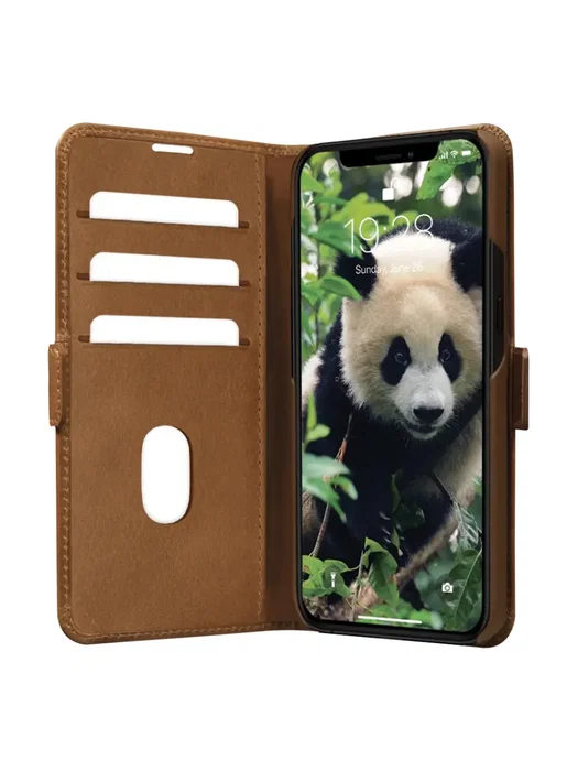 Dbramante1928 CO61GT001670 Funda Cartera de Cuero Bronceado para Apple iPhone 12 / 12 Pro (6.1") - Con Soporte, Protección RFID y Carga Inalámbrica