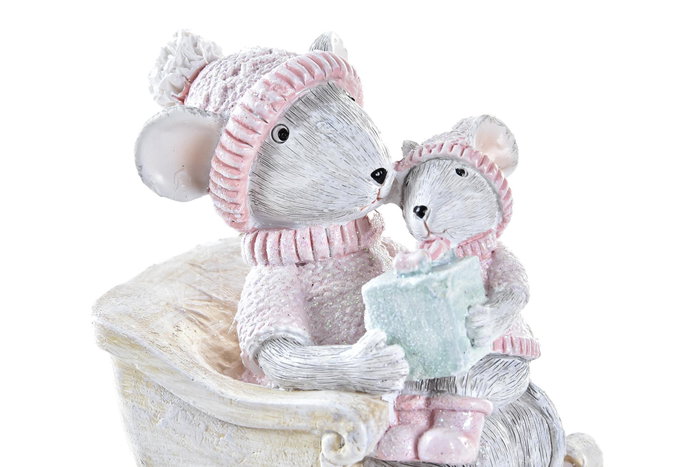DKD Home Decor Figura Navidad Fantasia Raton Resina Rosa Beige Gris 5.5 x 10 x 8 cm