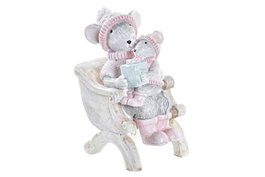 DKD Home Decor Figura Navidad Fantasia Raton Resina Rosa Beige Gris 5.5 x 10 x 8 cm
