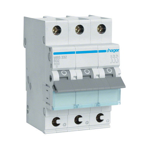 Hager MBS332 Interruptor Magnetotérmico 3 Polos 32A B-32A 6kA QuickConnect Hager MBS332 Interruptor Magnetotérmico 3 Polos 32A B-32A 6kA QuickConnect