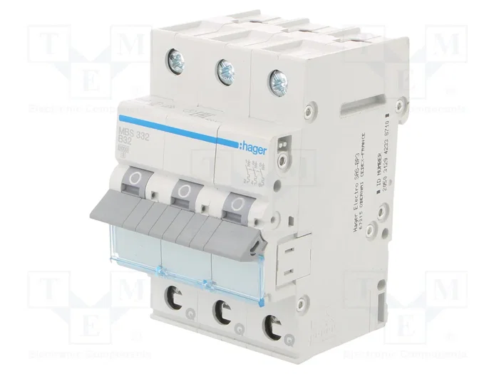 Hager MBS332 Interruptor Magnetotérmico 3 Polos 32A B-32A 6kA QuickConnect Hager MBS332 Interruptor Magnetotérmico 3 Polos 32A B-32A 6kA QuickConnect