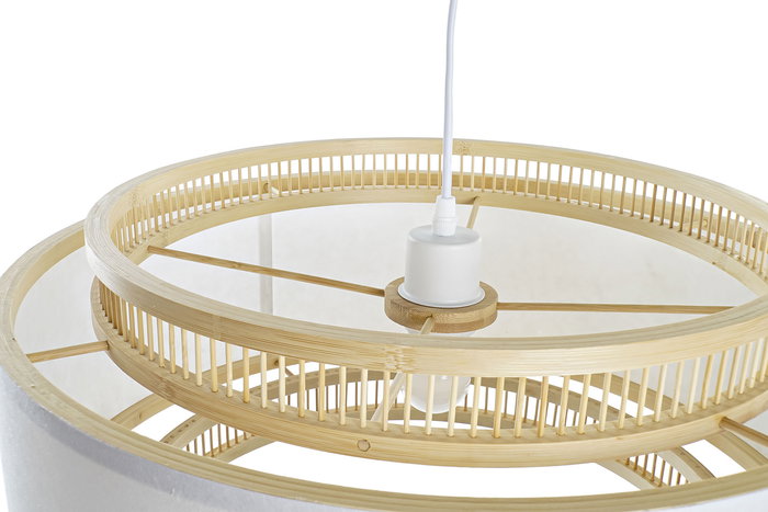 DKD Home Decor Lámpara de Techo Urban Blanco Natural Bambú Poliéster 50 x 25 x 50 cm (2 Unidades) E27 50W 220V