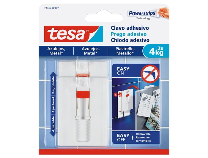 Tesa Clavo Autoadhesivo Powerstrips Sujecion 4kg Uso Azulejos Removible Blister 2 Unidades