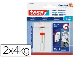 Tesa Clavo Autoadhesivo Powerstrips Sujecion 4kg Uso Azulejos Removible Blister 2 Unidades