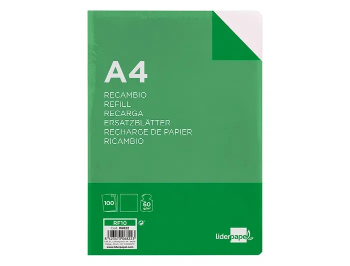 Liderpapel Recambio A4 100 Hojas 60gr Liso Sin Margen 4 Taladros Liderpapel Recambio A4 100 Hojas 60gr Liso Sin Margen 4 Taladros