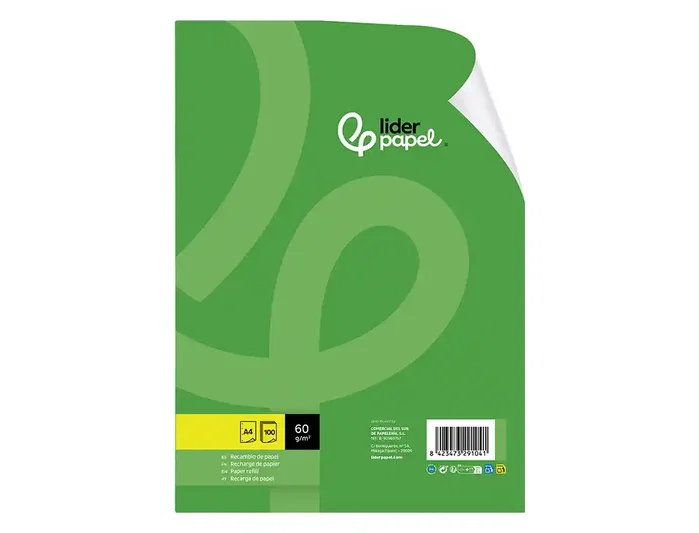 Liderpapel Recambio A4 100 Hojas 60gr Liso Sin Margen 4 Taladros
