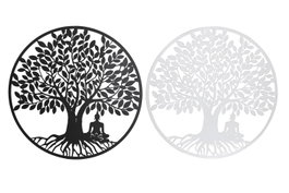 DKD Home Decor Decoración de Pared Metal Árbol Buda 60x60 cm
