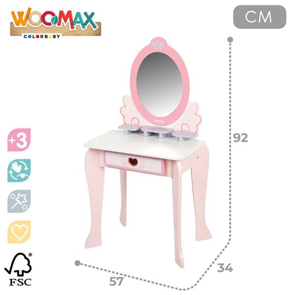 Woomax Tocador Infantil de Madera con Silla 50x34x92 cm, a partir de 3 años