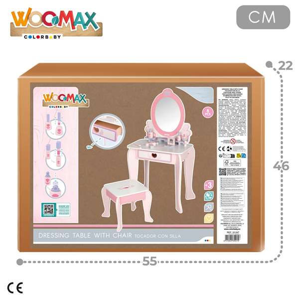 Woomax Tocador Infantil de Madera con Silla 50x34x92 cm, a partir de 3 años
