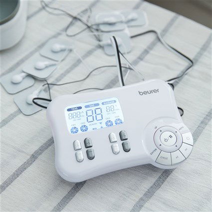 Beurer EM-80 Electroestimulador Digital TENS EMS Masaje 4 Canales 8 Electrodos Alivio Dolor Fortalecimiento Muscular