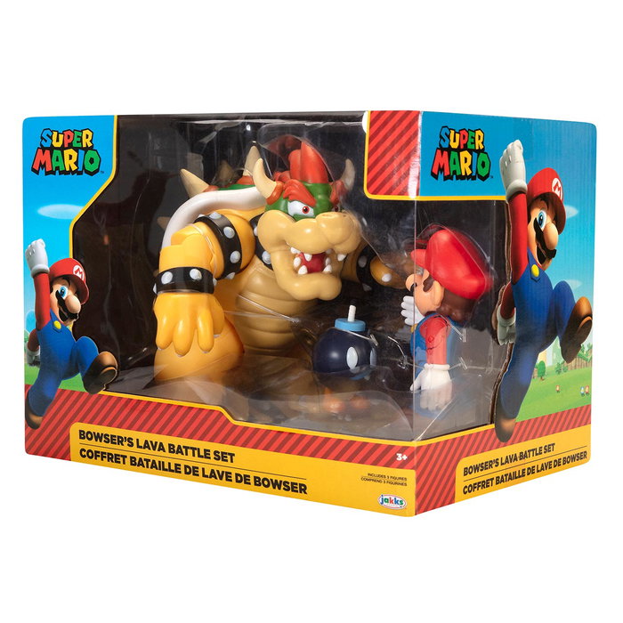 Jakks Pacific Super Mario vs. Bowser Serie 1 - Set de Figuras Articuladas con Mario de 6 cm y Bowser con Bomba, Multilingüe