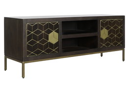 DKD Home Decor Rombo Gold Mueble TV Moderno Marrón Dorado 140 x 55 x 40 cm Acacia Metal Puertas
