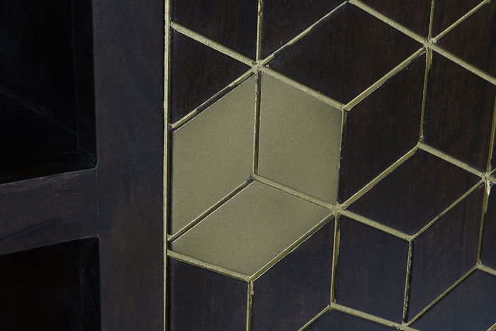 DKD Home Decor Rombo Gold Mueble TV Moderno Marrón Dorado 140 x 55 x 40 cm Acacia Metal Puertas