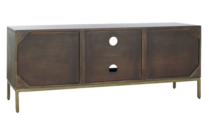 DKD Home Decor Rombo Gold Mueble TV Moderno Marrón Dorado 140 x 55 x 40 cm Acacia Metal Puertas
