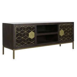 DKD Home Decor Rombo Gold Mueble TV Moderno Marrón Dorado 140 x 55 x 40 cm Acacia Metal Puertas