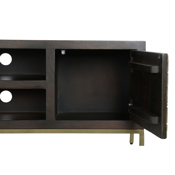 DKD Home Decor Rombo Gold Mueble TV Moderno Marrón Dorado 140 x 55 x 40 cm Acacia Metal Puertas