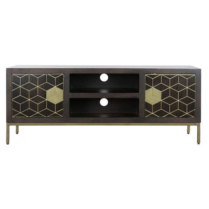 DKD Home Decor Rombo Gold Mueble TV Moderno Marrón Dorado 140 x 55 x 40 cm Acacia Metal Puertas