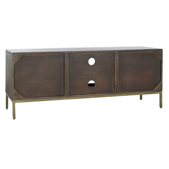 DKD Home Decor Rombo Gold Mueble TV Moderno Marrón Dorado 140 x 55 x 40 cm Acacia Metal Puertas