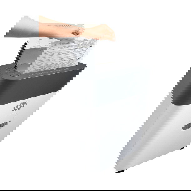 HP OneShred Auto 100CC Trituradora de Papel de Corte Cruzado Blanco, 100 Hojas, 17 L, 4.3 x 12 mm, Nivel de Seguridad P-4, para A4, con Triturador de Tarjetas, 68 dB