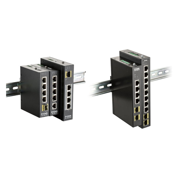 D-Link DIS-100G-6S Switch Industrial 4 Puertos Gigabit, 2 Ranuras SFP, No Administrado, para Montaje en Carril DIN, 12 Gbit/s