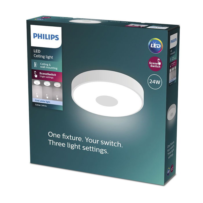 Philips Coiner Plafón LED Circular Regulable 24W Luz Neutra 4000K 2800Lm, Ø38.9x8cm, IP20, 3 Ajustes