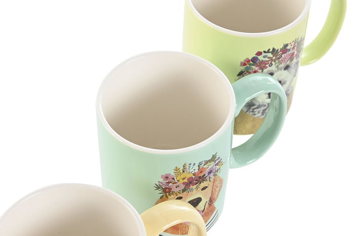 DKD Home Decor Mug Moderno Verde Turquesa Porcelana New Bone 12 Unidades 8 x 9.5 x 12 cm