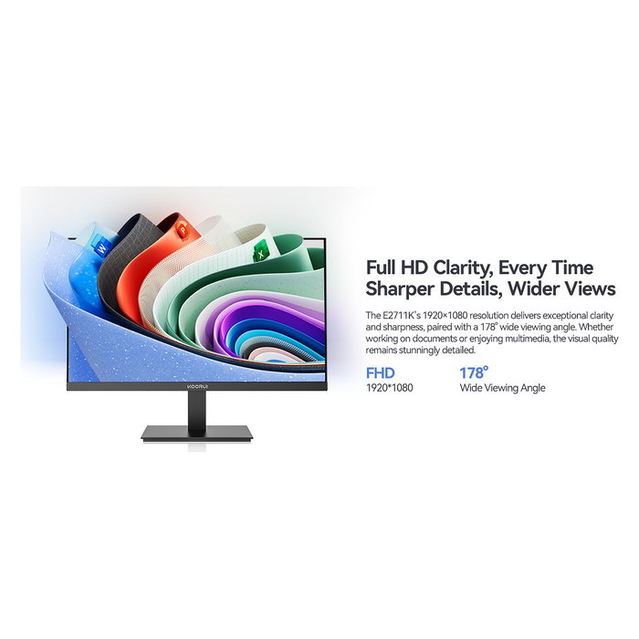 Koorui E2711K Monitor Gaming Oficina 27" FHD (68,6 cm) IPS 144 Hz 5 ms AMD FreeSync Premium, Negro, Sin Marco, Montaje VESA