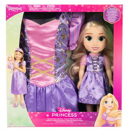 JAKKS PACIFIC Muñeca Rapunzel 38cm + Disfraz Disney Talla 4-7 años