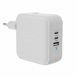 HYPER HJ1003WHWWGL Cargador de Pared GaN 70W con 2 Puertos USB-C y 1 USB-A, Power Delivery 3.0, Carga Rápida para Portátil, Smartphone, Tableta - Color Blanco