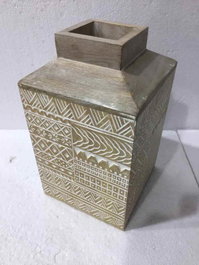 DKD Home Decor Jarrón Mango con Cenefa Blanco y Natural 18x18x30,5 cm