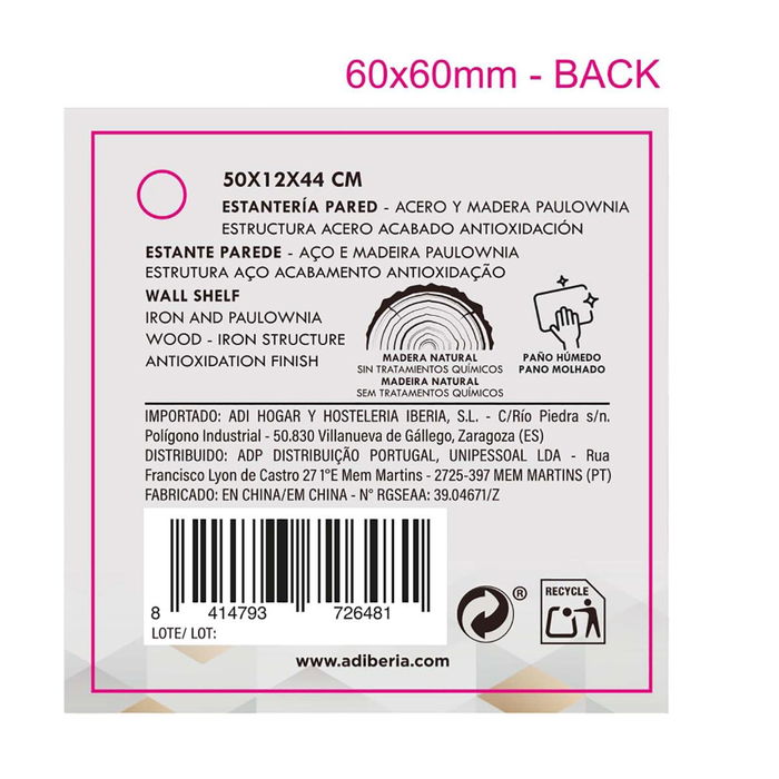 Estante Escritorio Acero y Paulownia Moa Vinthera 50x12 cm
