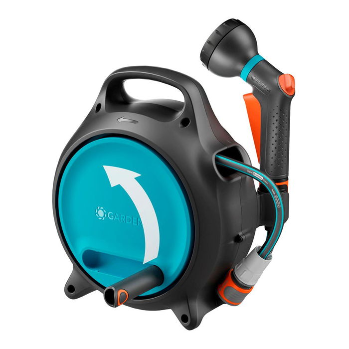 Gardena Move Enrollador de Manguera Portátil 10 m con Rociador Classic, Adaptador a Grifo, Soporte y Manivela Plegable Gardena Move Enrollador de Manguera Portátil 10 m con Rociador Classic, Adaptador a Grifo, Soporte y Manivela Plegable