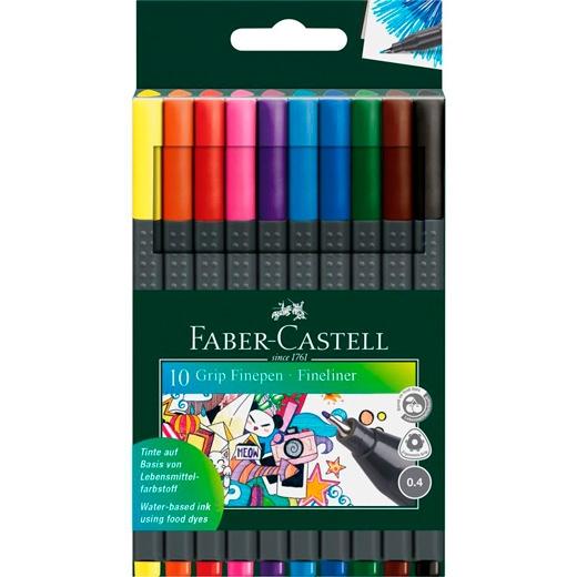 FABER-CASTELL Estuche de 10 Rotuladores Grip Finepen 0,4 mm Colores Surtidos