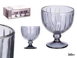 Vivalto Copa Helado Rayas 360 ml Gris Vidrio 10.5x12x10.5 cm (Set de 24)