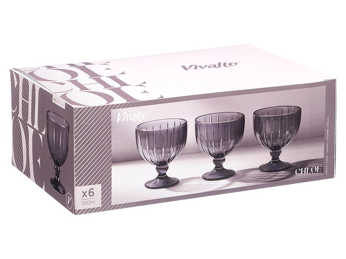 Vivalto Copa Helado Rayas 360 ml Gris Vidrio 10.5x12x10.5 cm (Set de 24)